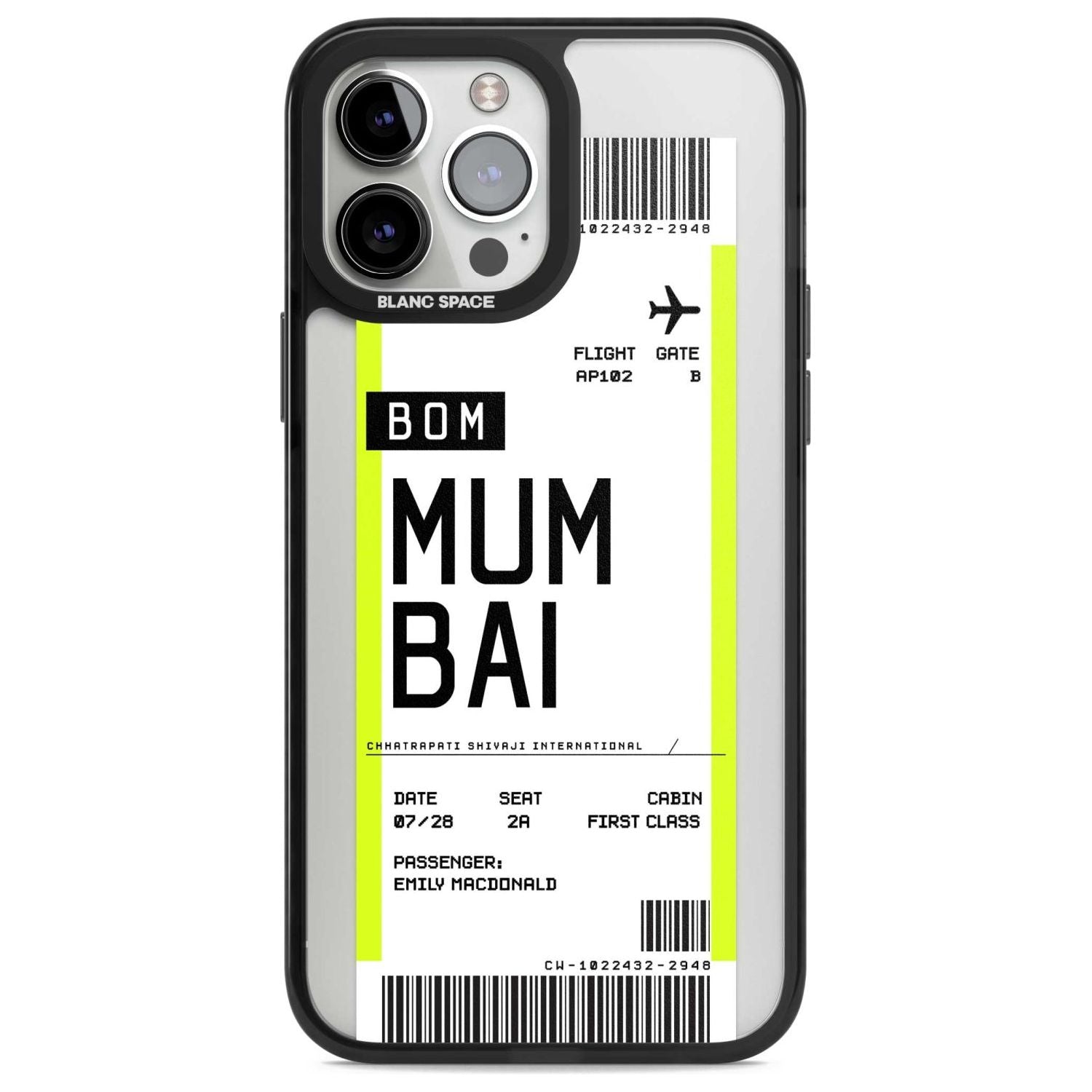 Personalised Mumbai Boarding Pass Custom Phone Case iPhone 13 Pro Max / Magsafe Black Impact Case Blanc Space