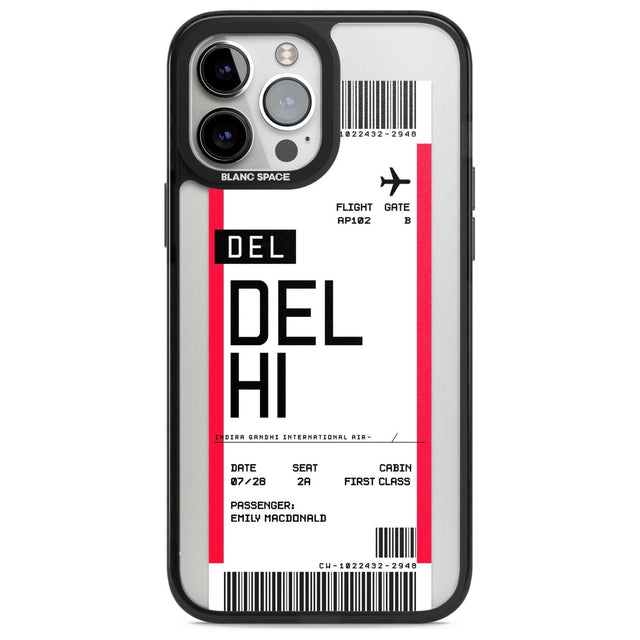 Personalised Delhi Boarding Pass Custom Phone Case iPhone 13 Pro Max / Magsafe Black Impact Case Blanc Space