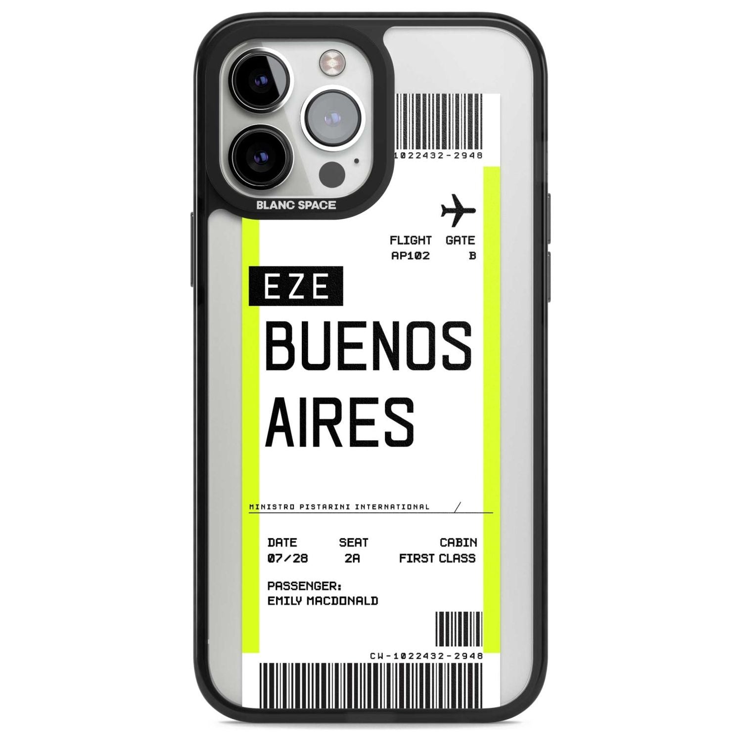 Personalised Buenos Aires Boarding Pass Custom Phone Case iPhone 13 Pro Max / Magsafe Black Impact Case Blanc Space