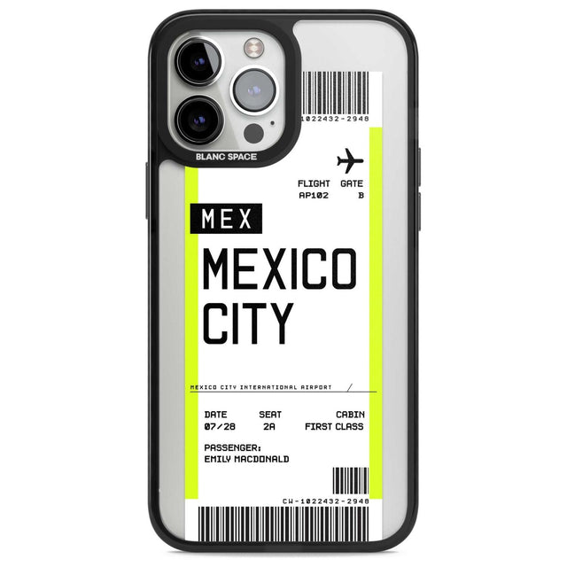 Personalised Mexico City Boarding Pass Custom Phone Case iPhone 13 Pro Max / Magsafe Black Impact Case Blanc Space