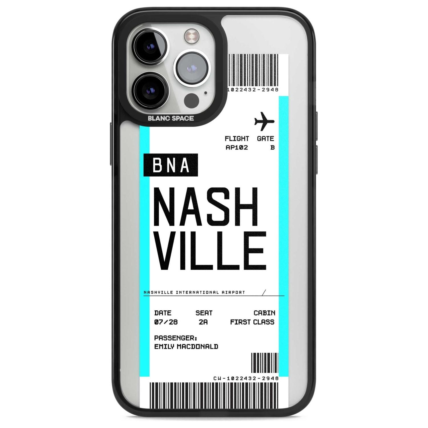 Personalised Nashville Boarding Pass Custom Phone Case iPhone 13 Pro Max / Magsafe Black Impact Case Blanc Space
