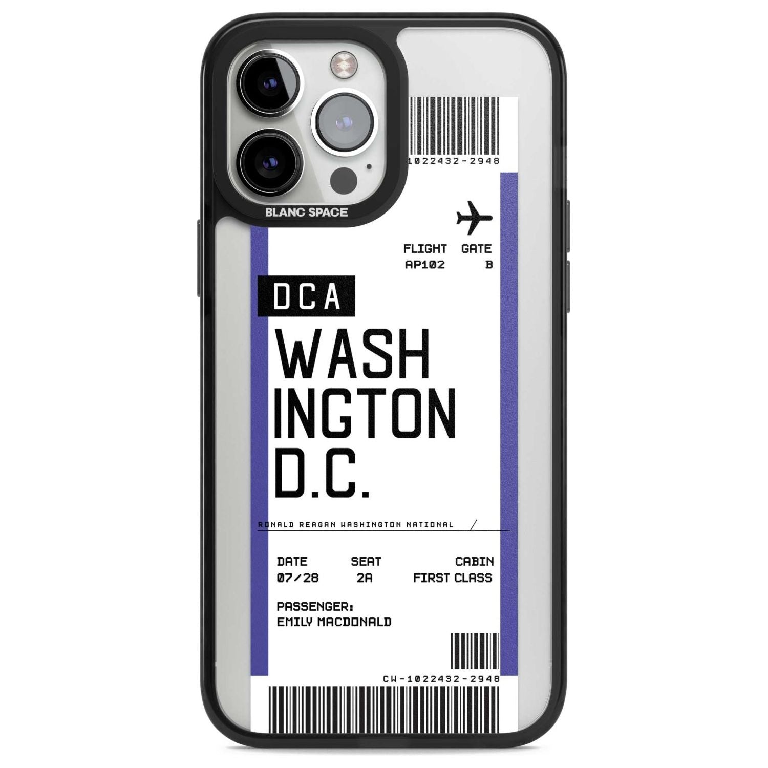 Personalised Washington D.C. Boarding Pass Custom Phone Case iPhone 13 Pro Max / Magsafe Black Impact Case Blanc Space