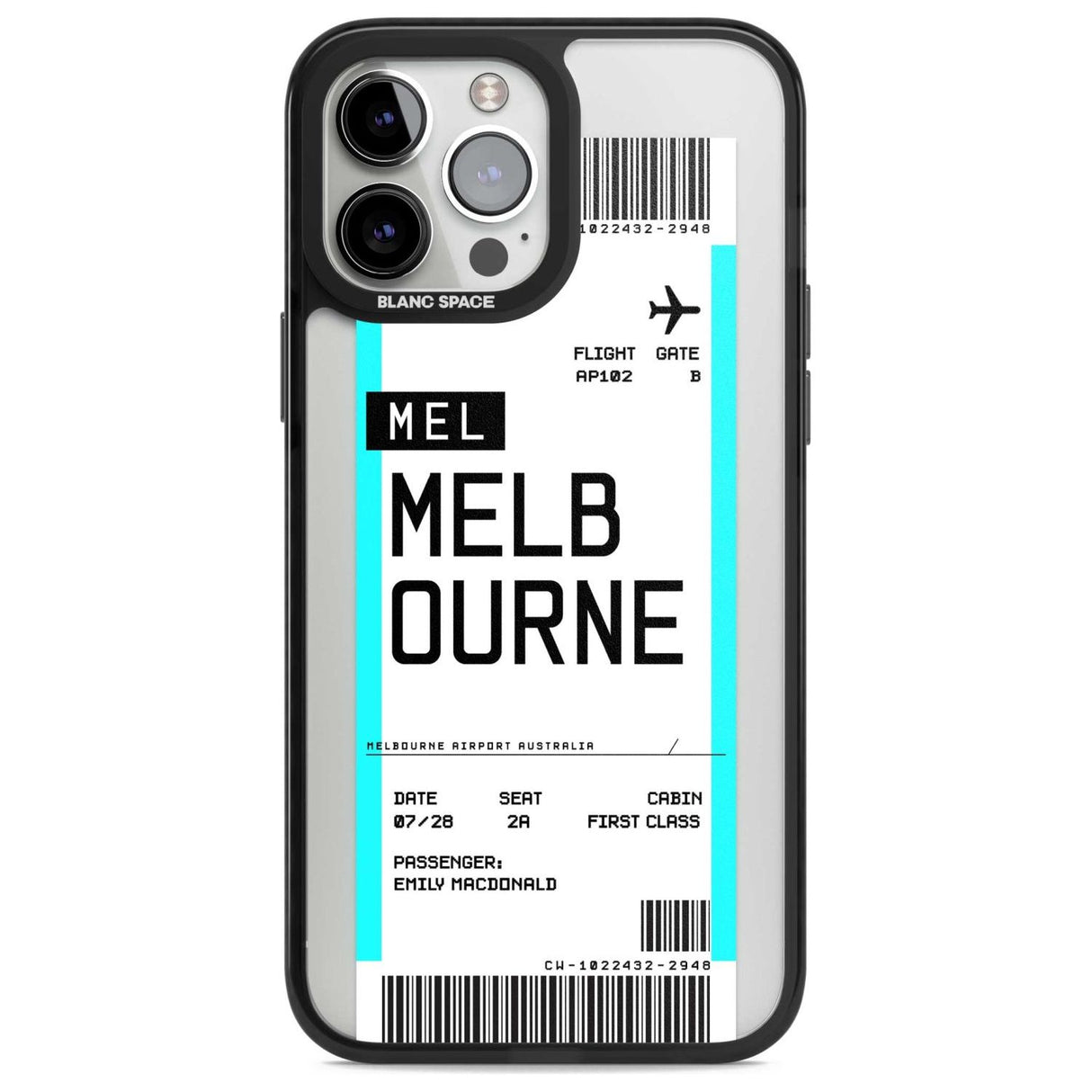 Personalised Melbourne Boarding Pass Custom Phone Case iPhone 13 Pro Max / Magsafe Black Impact Case Blanc Space