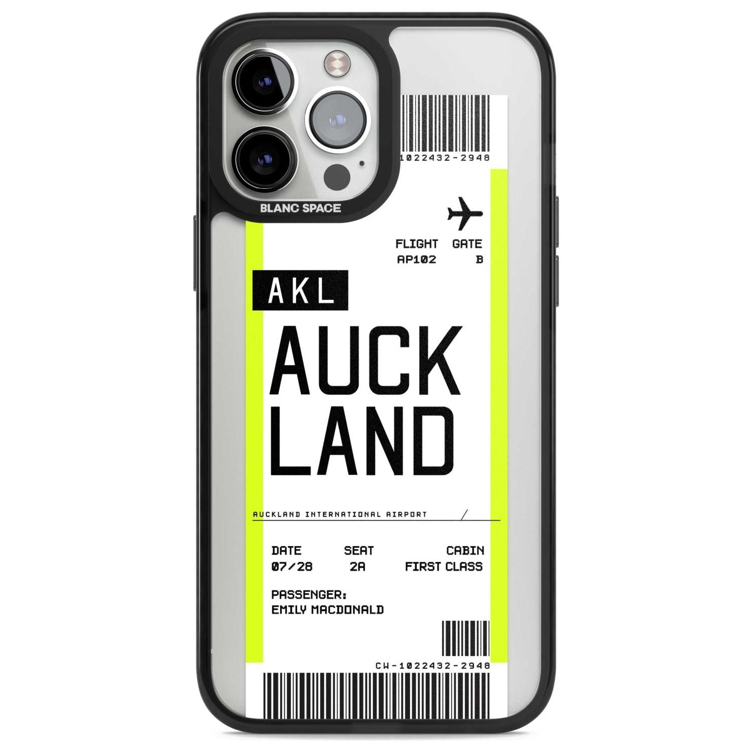 Personalised Auckland Boarding Pass Custom Phone Case iPhone 13 Pro Max / Magsafe Black Impact Case Blanc Space