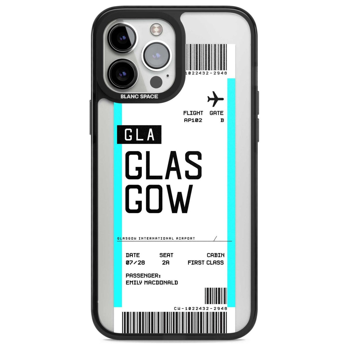 Personalised Glasgow Boarding Pass Custom Phone Case iPhone 13 Pro Max / Magsafe Black Impact Case Blanc Space