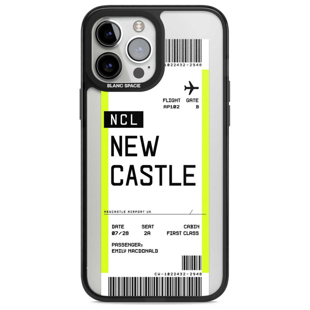 Personalised Newcastle Boarding Pass Custom Phone Case iPhone 13 Pro Max / Magsafe Black Impact Case Blanc Space