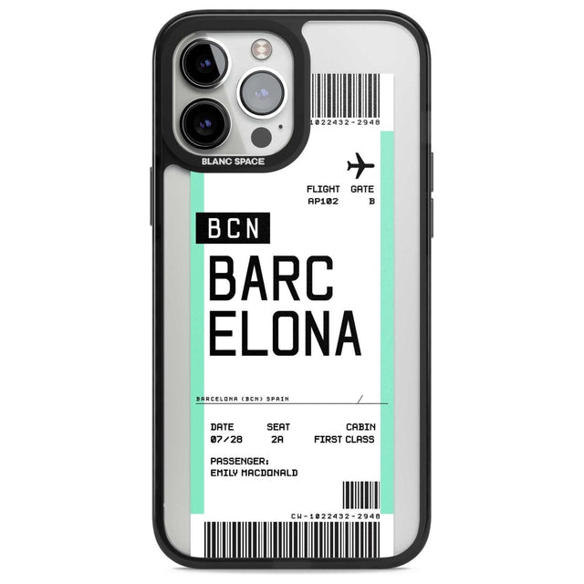 Personalised Barcelona Boarding Pass Custom Phone Case iPhone 13 Pro Max / Magsafe Black Impact Case Blanc Space