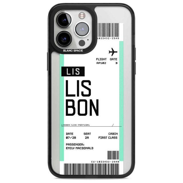Personalised Lisbon Boarding Pass Custom Phone Case iPhone 13 Pro Max / Magsafe Black Impact Case Blanc Space