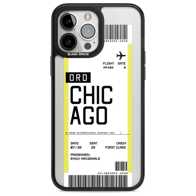 Personalised Chicago Boarding Pass Custom Phone Case iPhone 13 Pro Max / Magsafe Black Impact Case Blanc Space