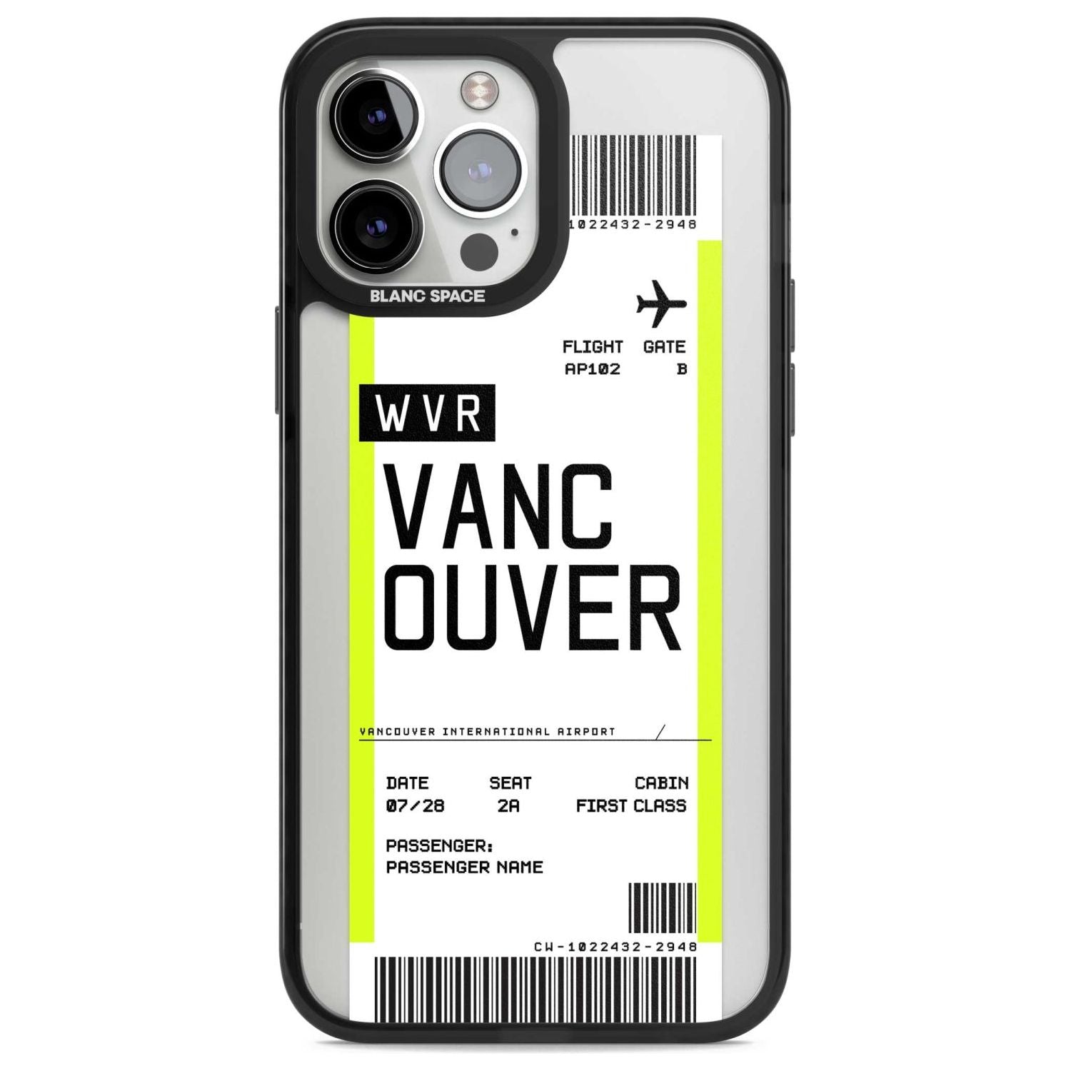 Personalised Vancouver Boarding Pass Custom Phone Case iPhone 13 Pro Max / Magsafe Black Impact Case Blanc Space