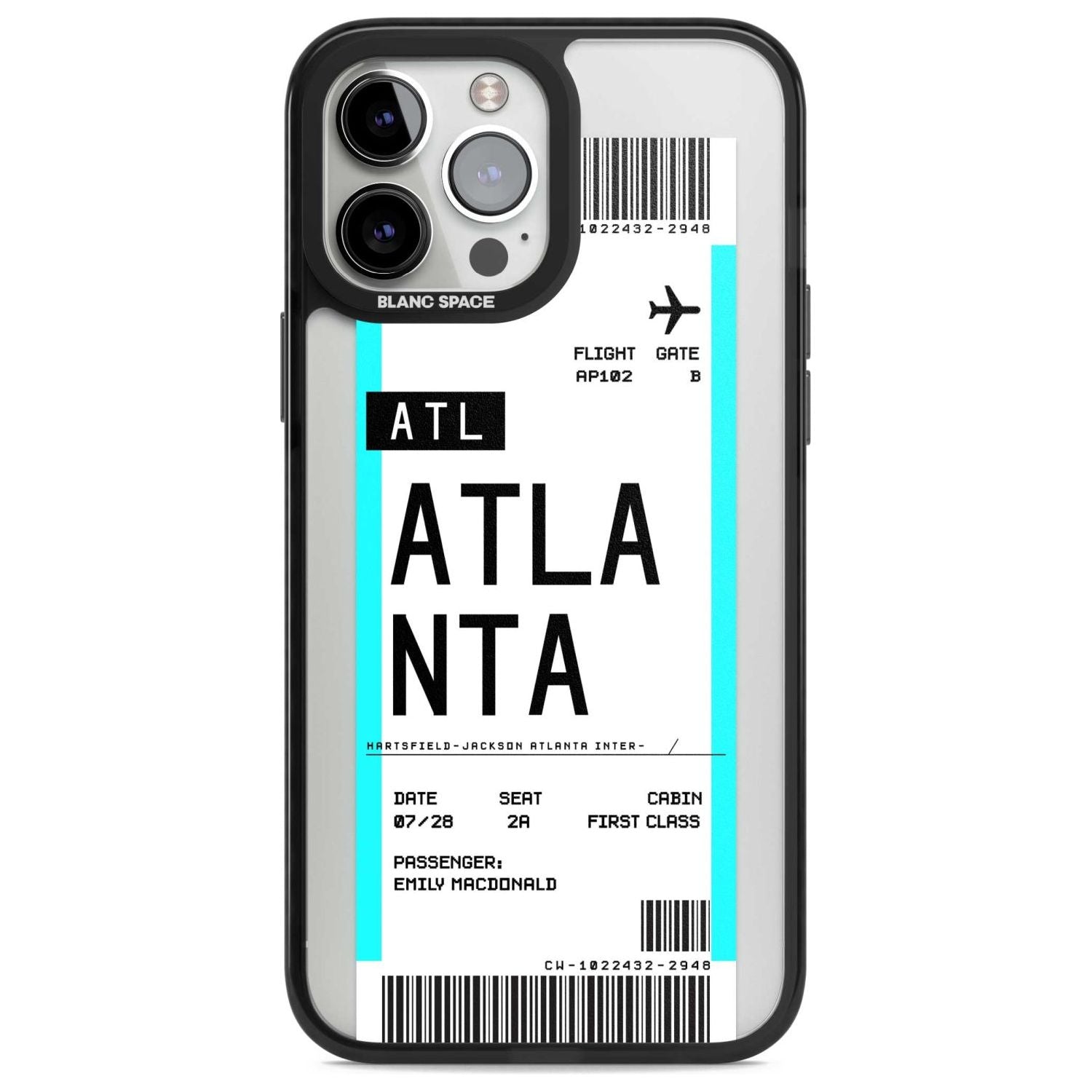 Personalised Atlanta Boarding Pass Custom Phone Case iPhone 13 Pro Max / Magsafe Black Impact Case Blanc Space