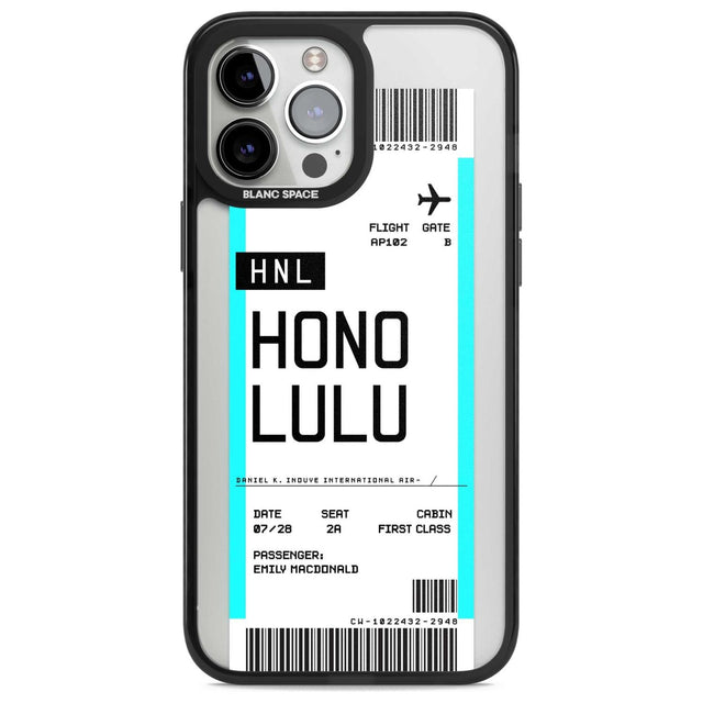 Personalised Honolulu Boarding Pass Custom Phone Case iPhone 13 Pro Max / Magsafe Black Impact Case Blanc Space
