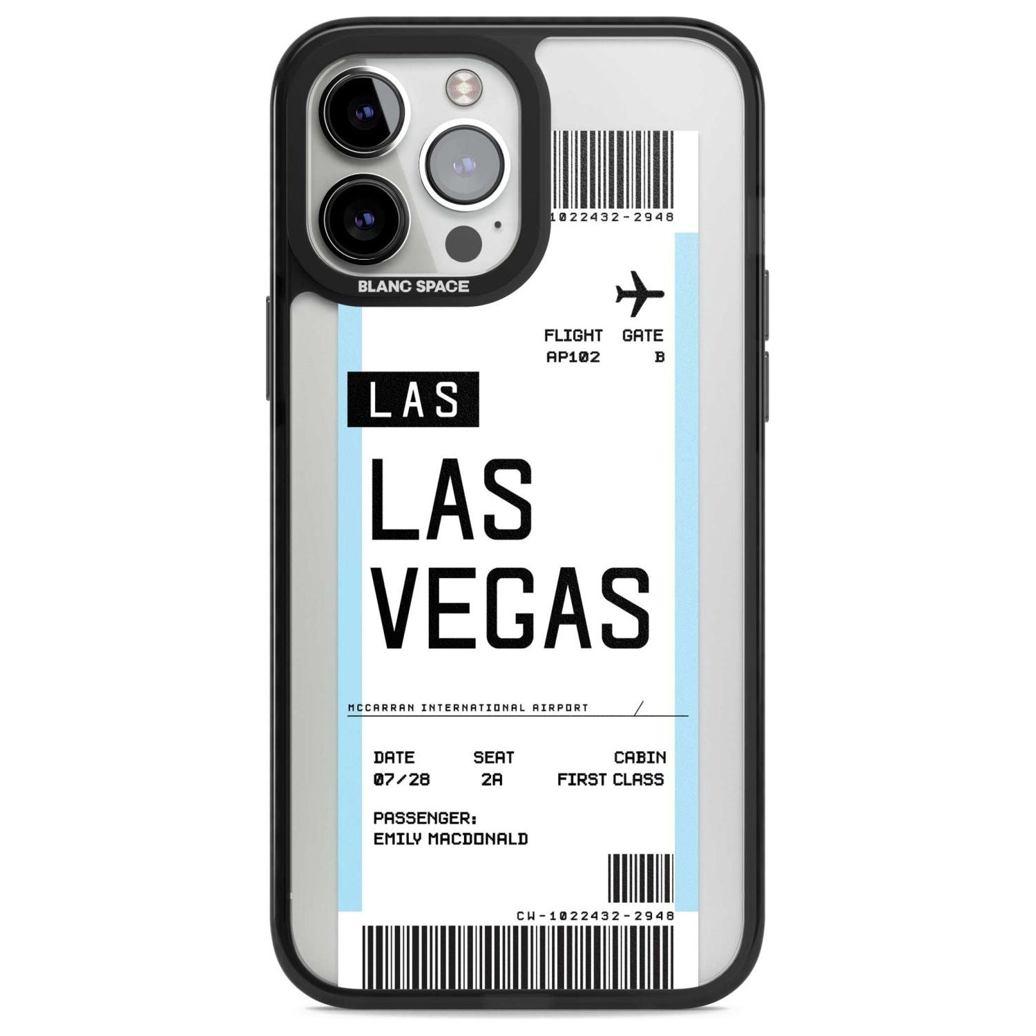 Personalised Las Vegas Boarding Pass Custom Phone Case iPhone 13 Pro Max / Magsafe Black Impact Case Blanc Space