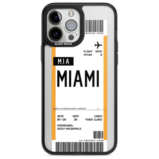 Personalised Miami Boarding Pass Custom Phone Case iPhone 13 Pro Max / Magsafe Black Impact Case Blanc Space