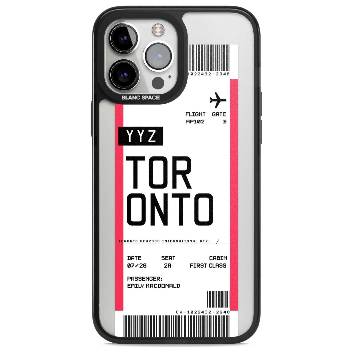 Personalised Toronto Boarding Pass Custom Phone Case iPhone 13 Pro Max / Magsafe Black Impact Case Blanc Space