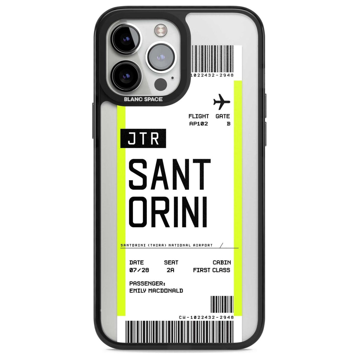 Personalised Santorini Boarding Pass Custom Phone Case iPhone 13 Pro Max / Magsafe Black Impact Case Blanc Space