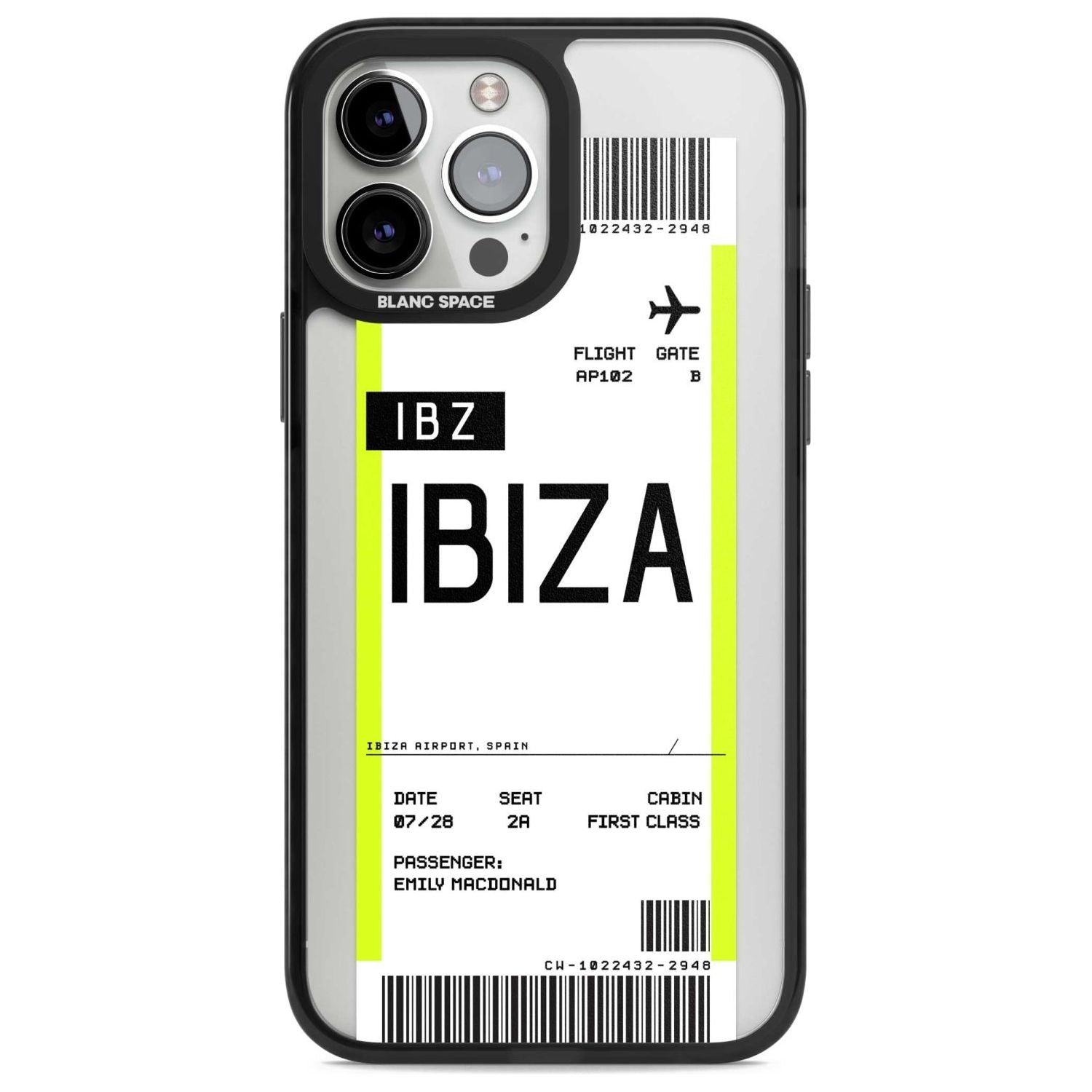 Personalised Ibiza Boarding Pass Custom Phone Case iPhone 13 Pro Max / Magsafe Black Impact Case Blanc Space