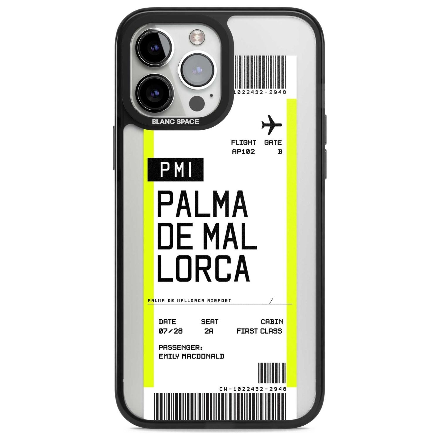 Personalised Palma De Mallorca Boarding Pass Custom Phone Case iPhone 13 Pro Max / Magsafe Black Impact Case Blanc Space
