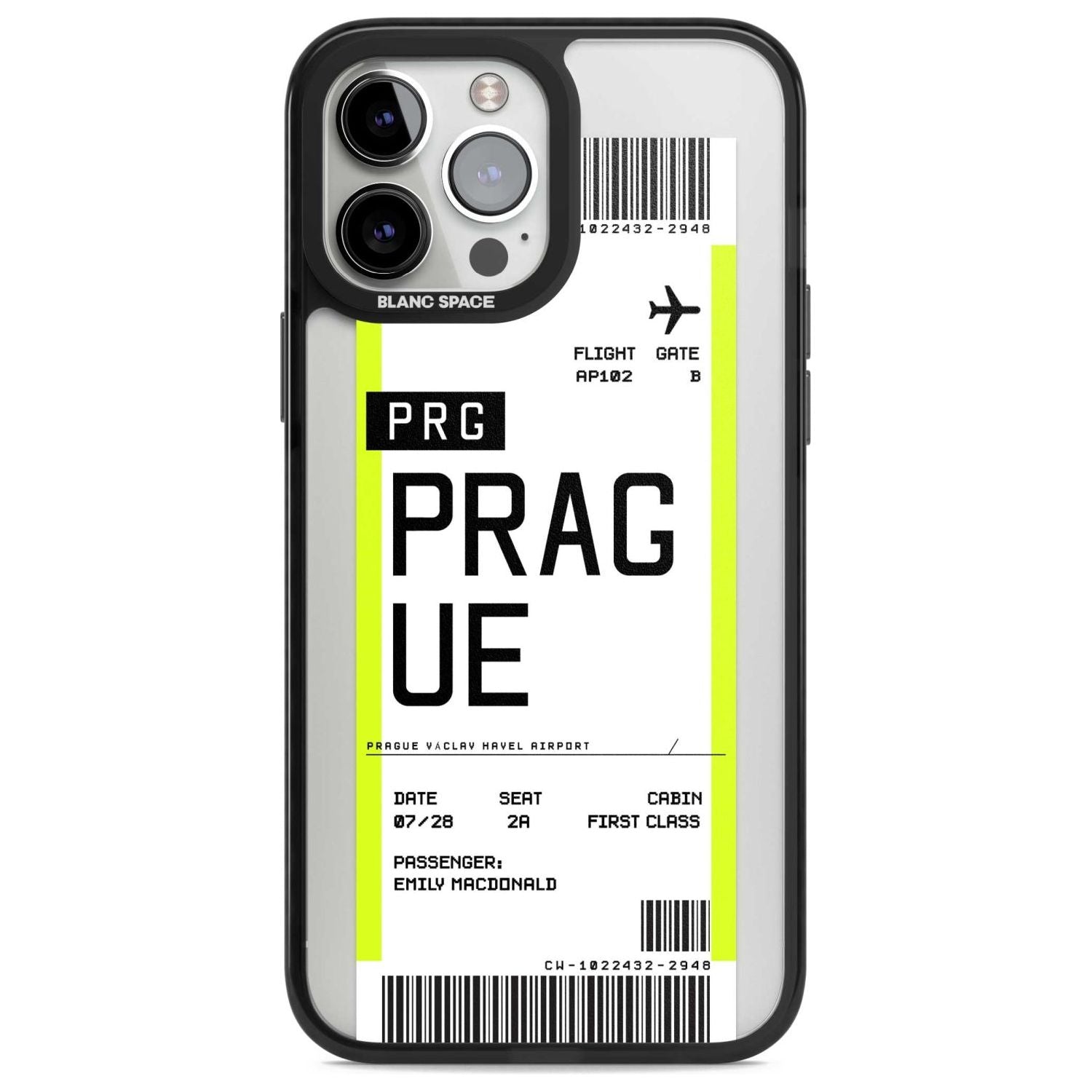 Personalised Prague Boarding Pass Custom Phone Case iPhone 13 Pro Max / Magsafe Black Impact Case Blanc Space