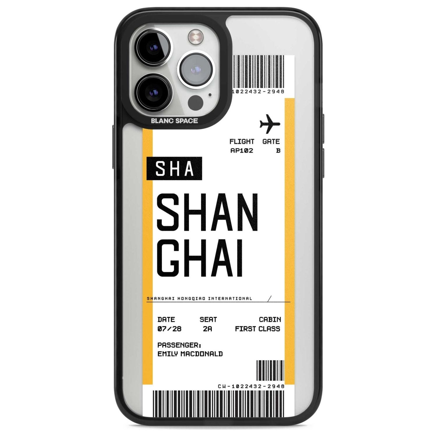 Personalised Shangai Boarding Pass Custom Phone Case iPhone 13 Pro Max / Magsafe Black Impact Case Blanc Space