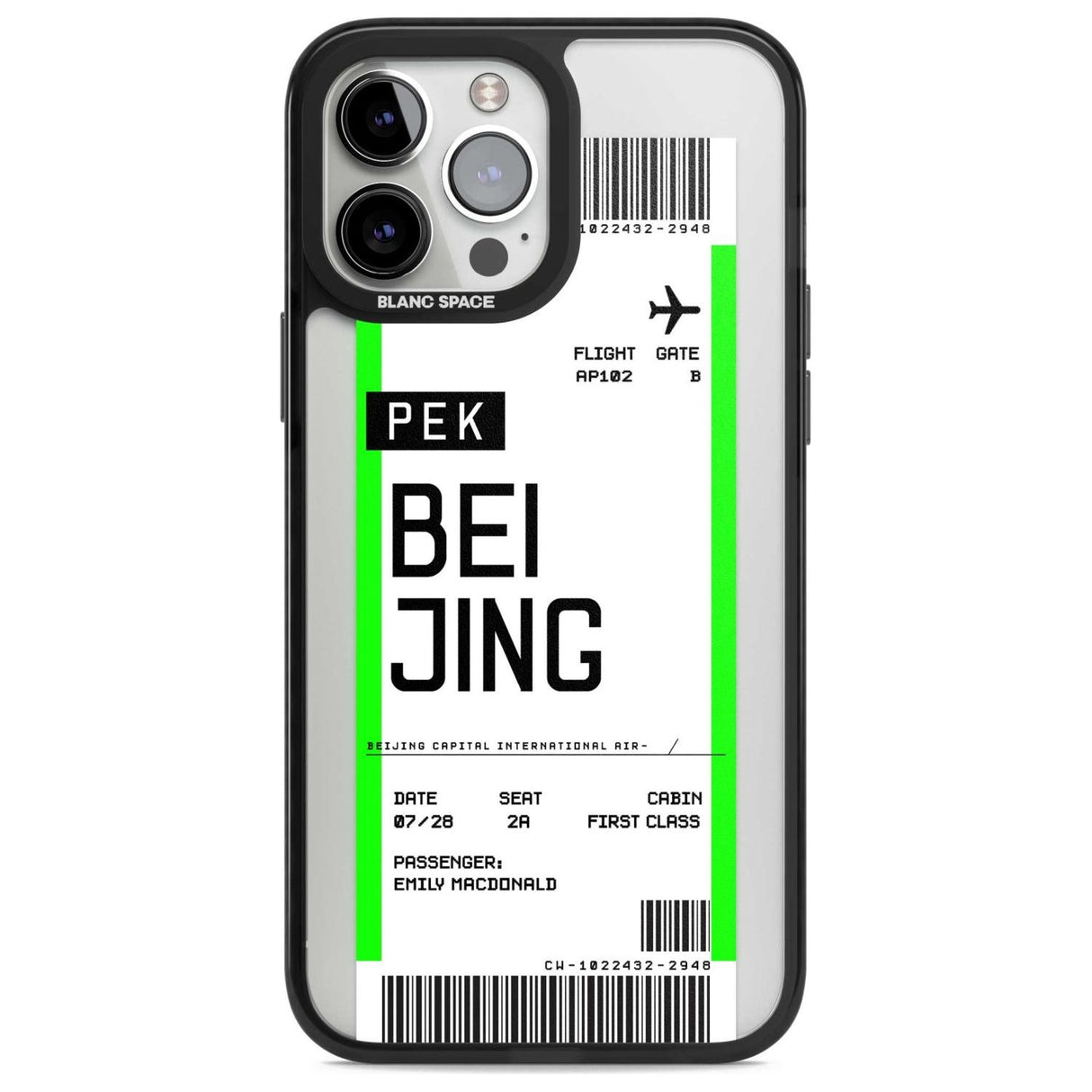 Personalised Beijing Boarding Pass Custom Phone Case iPhone 13 Pro Max / Magsafe Black Impact Case Blanc Space