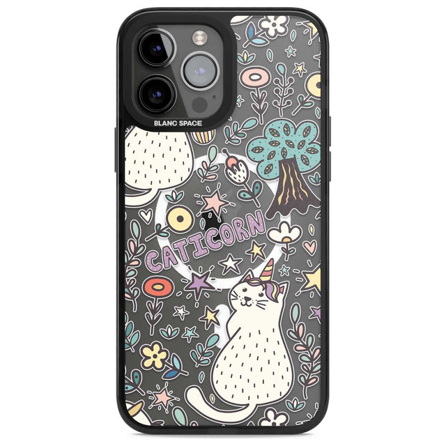 Caticorn pattern Phone Case iPhone 13 Pro Max / Magsafe Black Impact Case Blanc Space