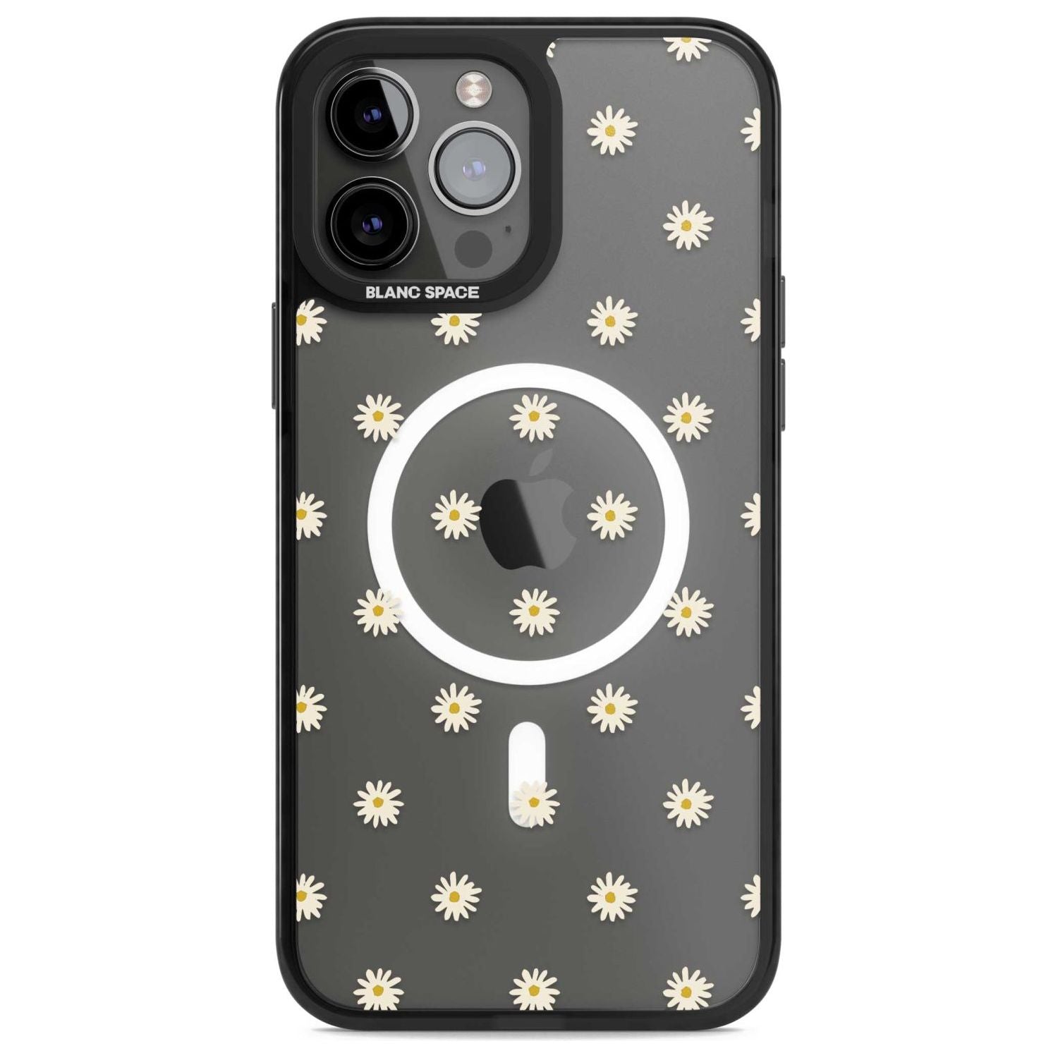 Daisy Pattern Transparent Cute Floral Phone Case iPhone 13 Pro Max / Magsafe Black Impact Case Blanc Space