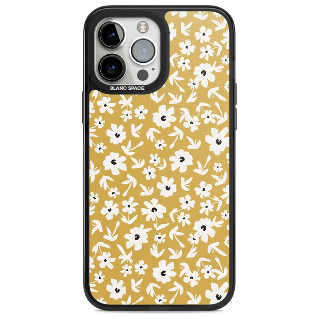 Floral Print on Mustard Cute Floral Phone Case iPhone 13 Pro Max / Magsafe Black Impact Case Blanc Space