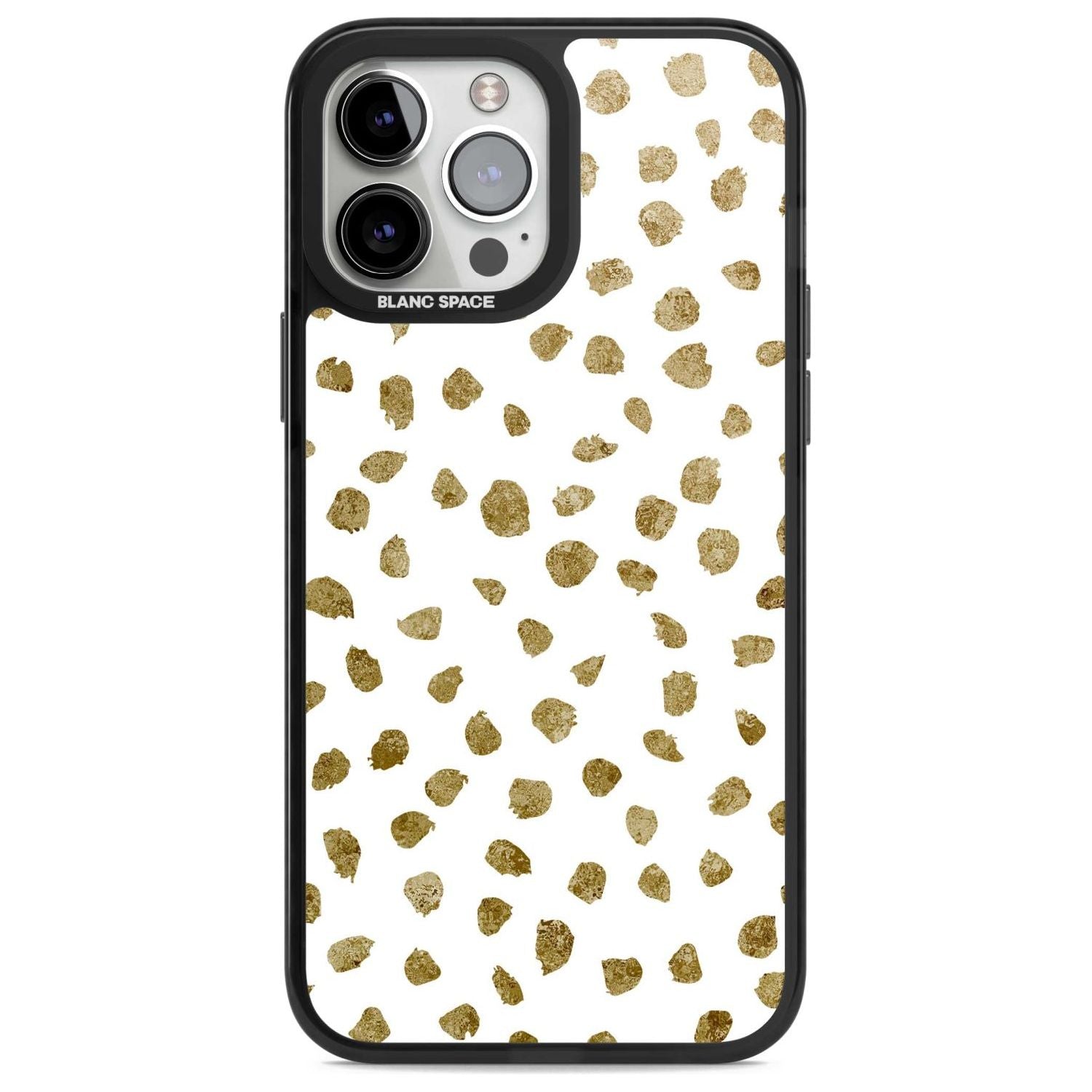 Gold Look on White Dalmatian Polka Dot Spots Phone Case iPhone 13 Pro Max / Magsafe Black Impact Case Blanc Space