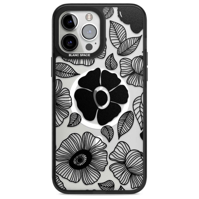 Black Flowers Phone Case iPhone 13 Pro Max / Magsafe Black Impact Case Blanc Space