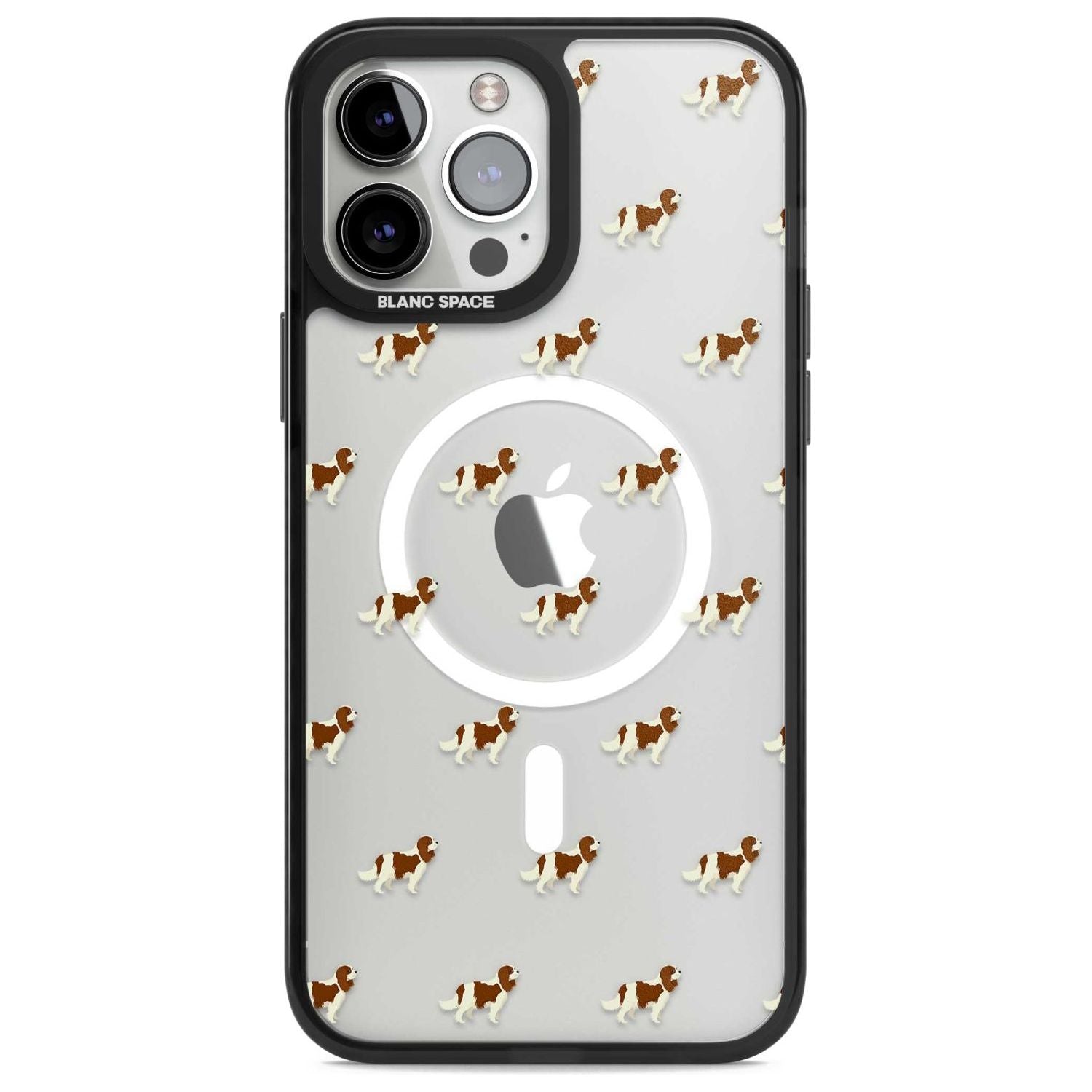 Cavalier King Charles Spaniel Pattern Clear Phone Case iPhone 13 Pro Max / Magsafe Black Impact Case Blanc Space
