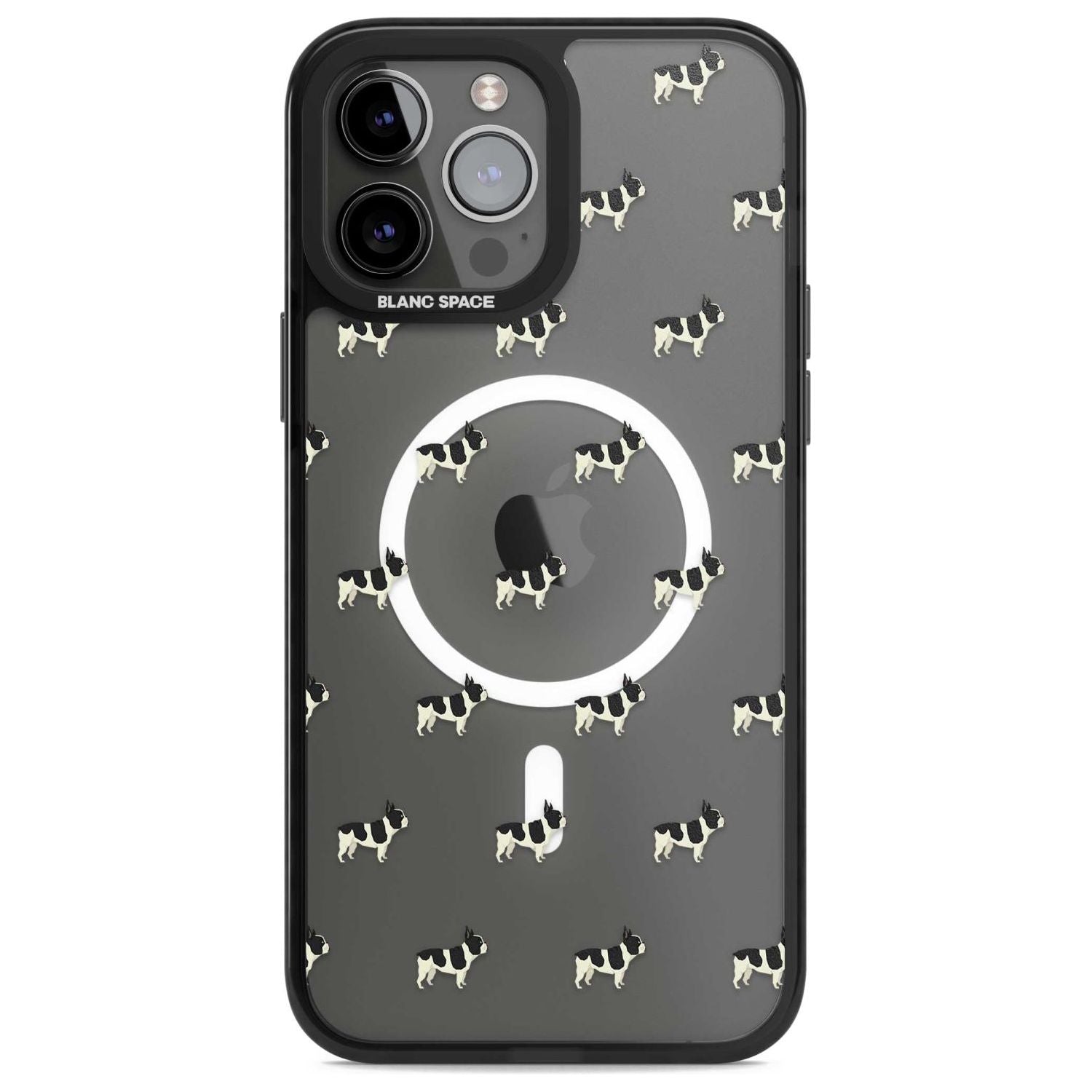 French Bulldog Dog Pattern Clear Phone Case iPhone 13 Pro Max / Magsafe Black Impact Case Blanc Space