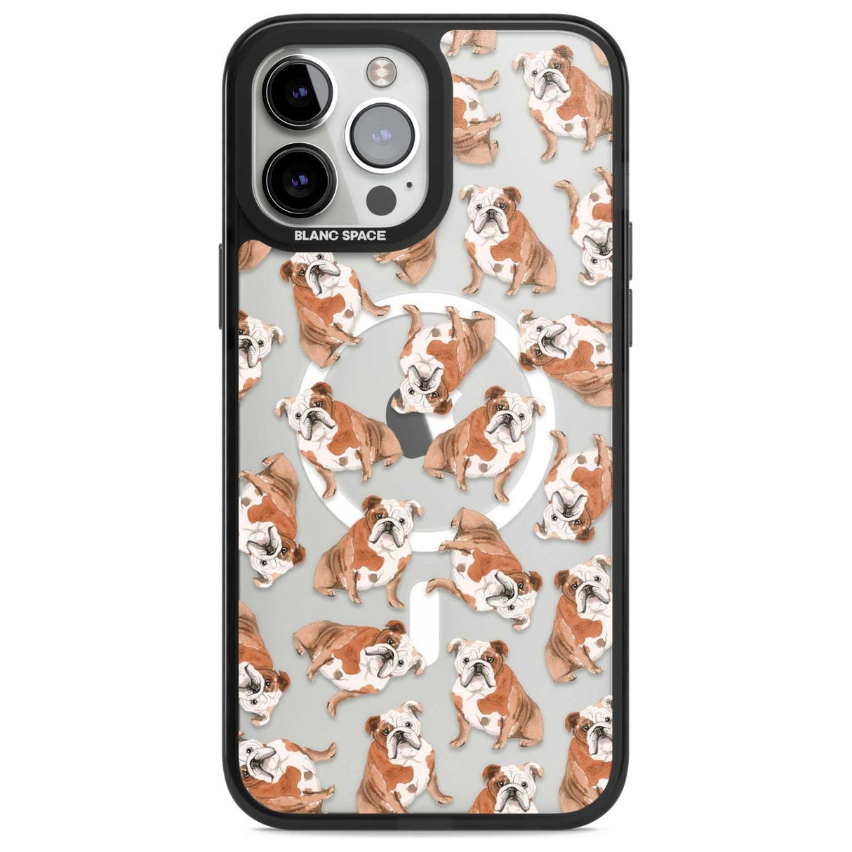English Bulldog Watercolour Dog Pattern Phone Case iPhone 13 Pro Max / Magsafe Black Impact Case Blanc Space