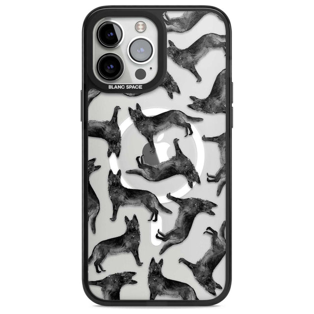 German Shepherd (Black) Watercolour Dog Pattern Phone Case iPhone 13 Pro Max / Magsafe Black Impact Case Blanc Space