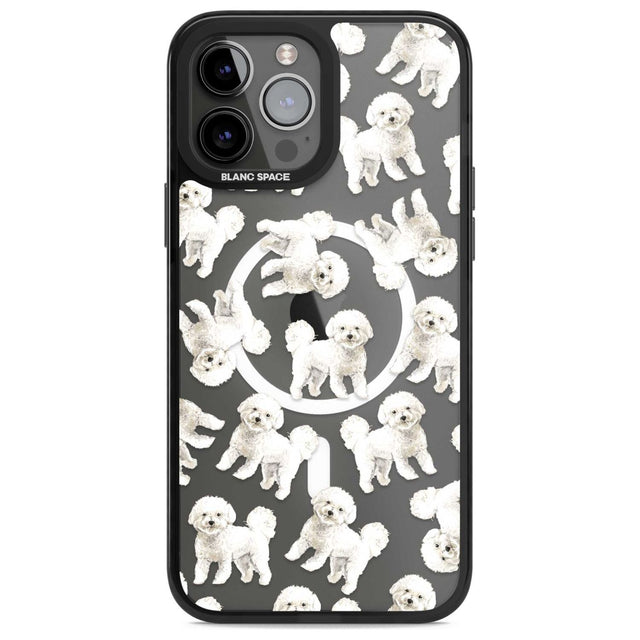 Bichon Frise Watercolour Dog Pattern Phone Case iPhone 13 Pro Max / Magsafe Black Impact Case Blanc Space