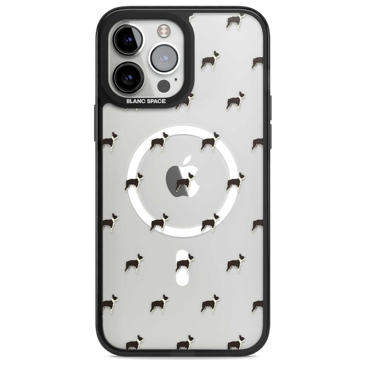 Boston Terrier Dog Pattern Clear Phone Case iPhone 13 Pro Max / Magsafe Black Impact Case Blanc Space