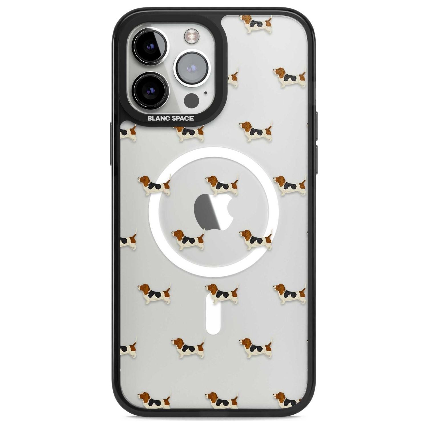 Basset Hound Dog Pattern Clear Phone Case iPhone 13 Pro Max / Magsafe Black Impact Case Blanc Space
