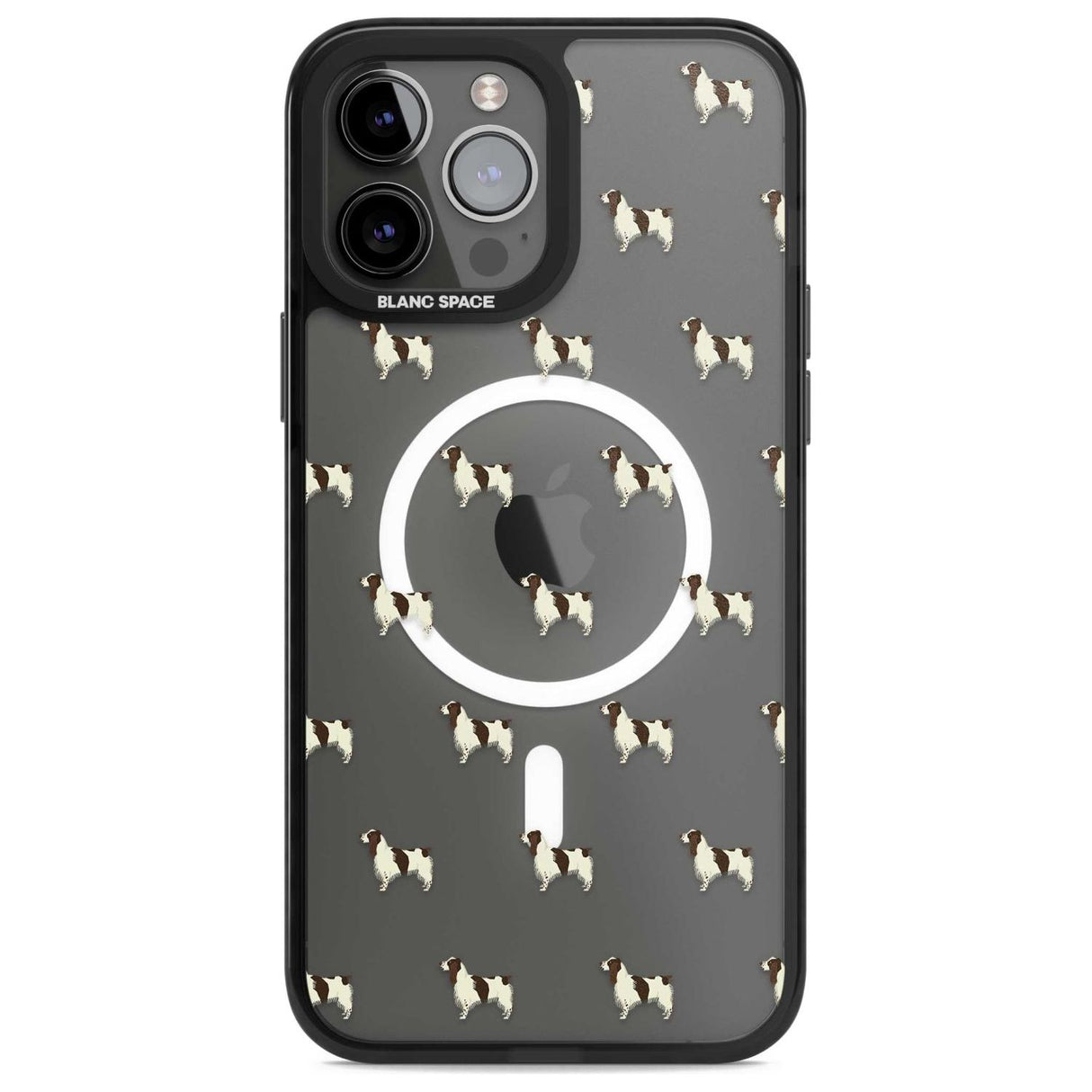 English Springer Spaniel Dog Pattern Clear Phone Case iPhone 13 Pro Max / Magsafe Black Impact Case Blanc Space