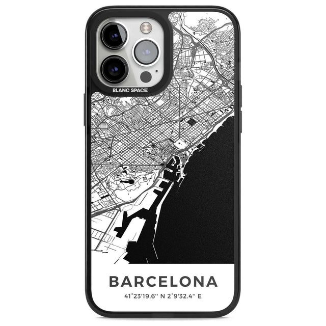 Map of Barcelona, Spain Phone Case iPhone 13 Pro Max / Magsafe Black Impact Case Blanc Space