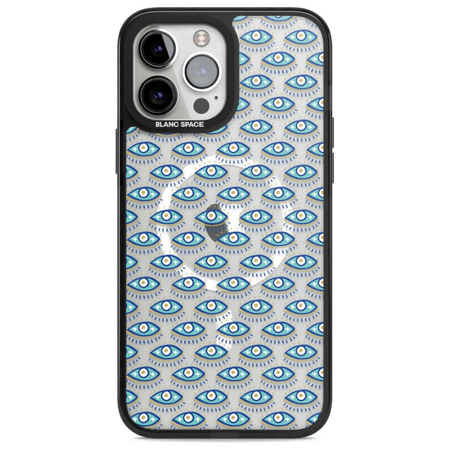 Eyes & Crosses (Clear) Psychedelic Eyes Pattern Phone Case iPhone 13 Pro Max / Magsafe Black Impact Case Blanc Space