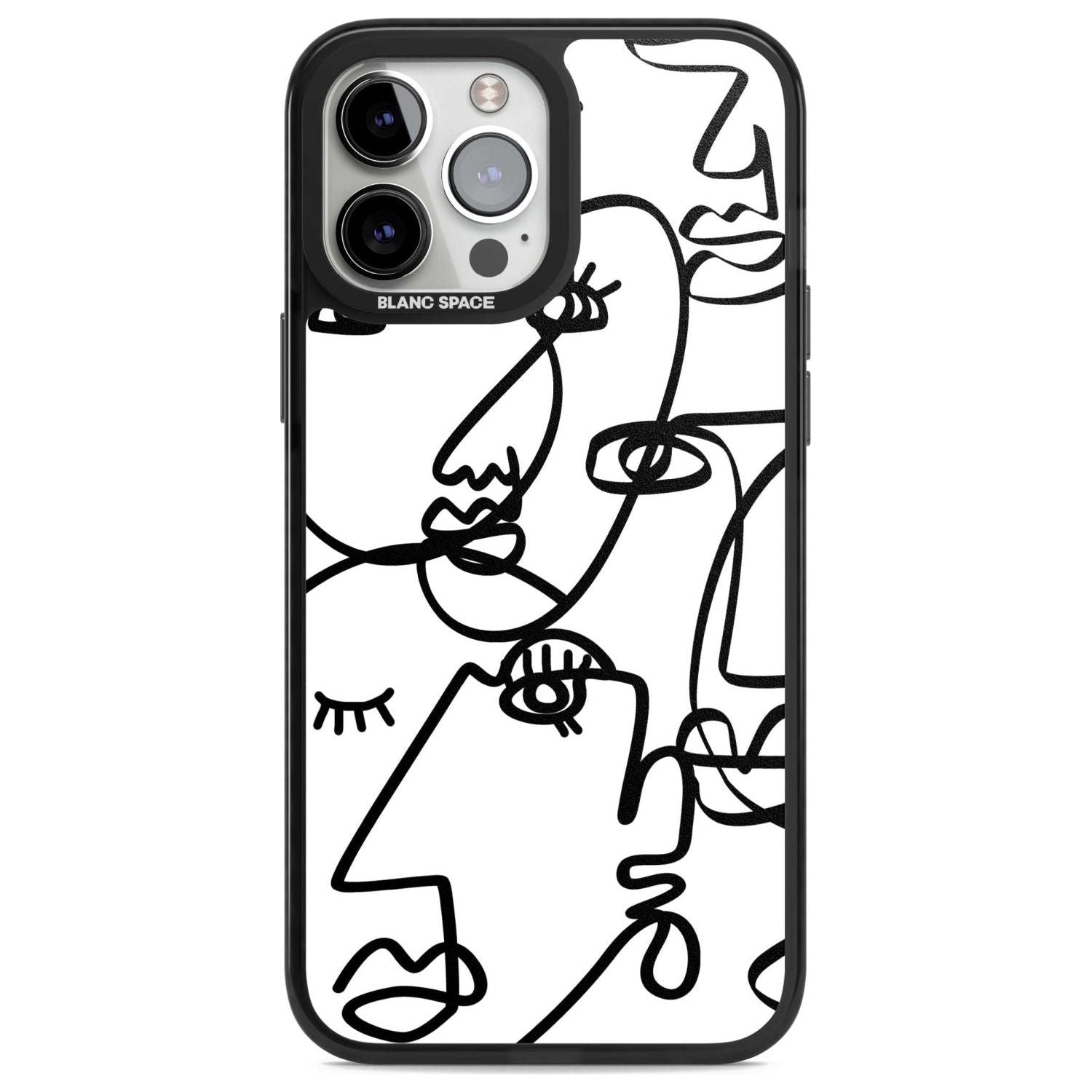 Abstract Continuous Line Faces Black on White Phone Case iPhone 13 Pro Max / Magsafe Black Impact Case Blanc Space