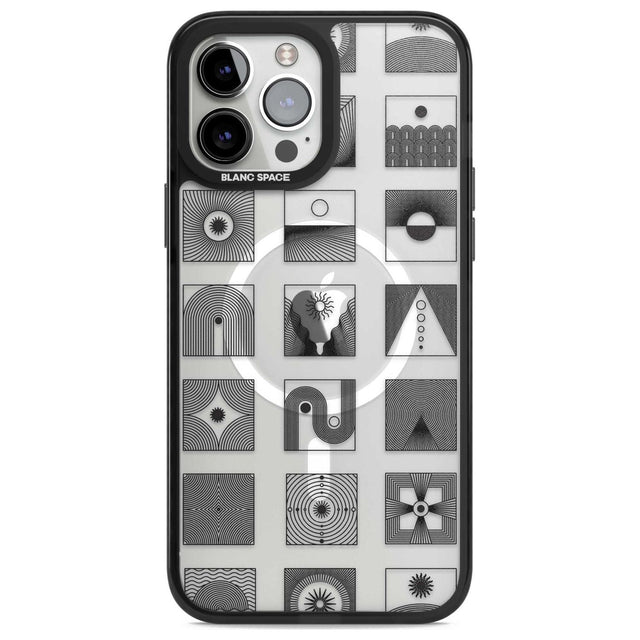 Abstract Lines: Mixed Pattern #1 Phone Case iPhone 13 Pro Max / Magsafe Black Impact Case Blanc Space