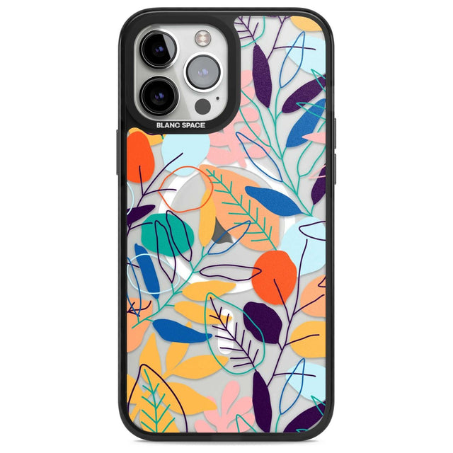 Abstract Line Drawn Leaves Phone Case iPhone 13 Pro Max / Magsafe Black Impact Case Blanc Space