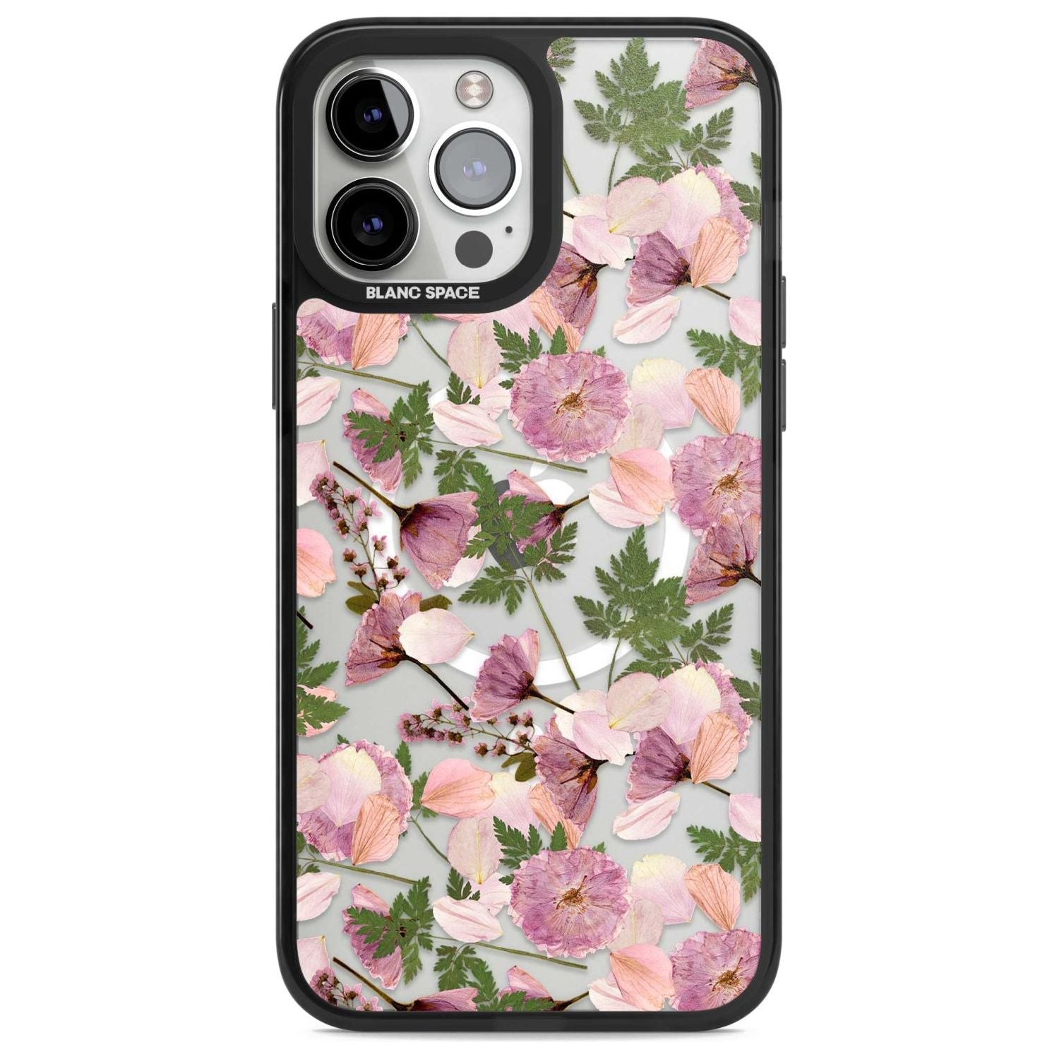 Leafy Floral Pattern Transparent Design Phone Case iPhone 13 Pro Max / Magsafe Black Impact Case Blanc Space