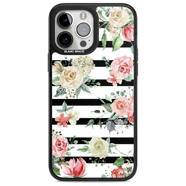 Bold Stripes & Flower Pattern Phone Case iPhone 13 Pro Max / Magsafe Black Impact Case Blanc Space
