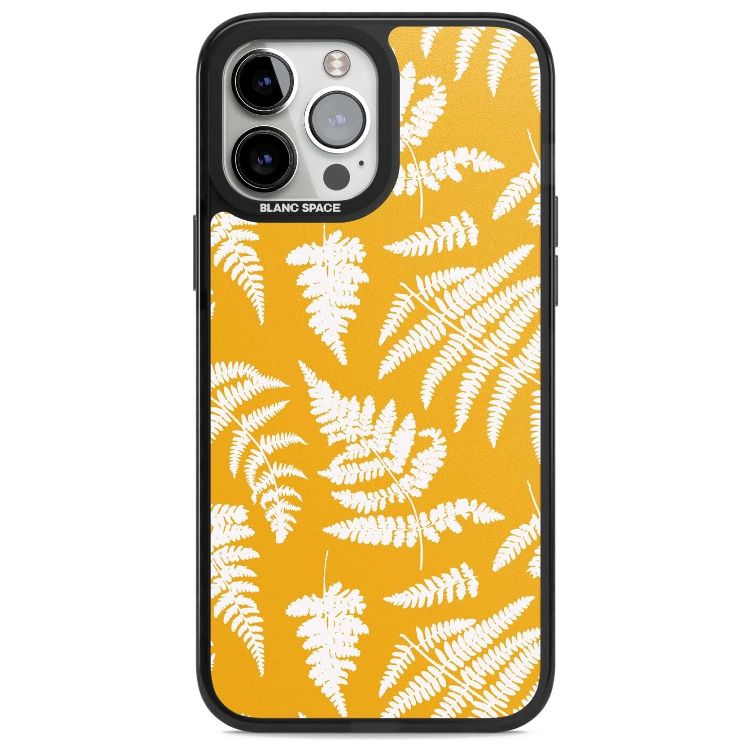 Fern Pattern on Yellow Phone Case iPhone 13 Pro Max / Magsafe Black Impact Case Blanc Space