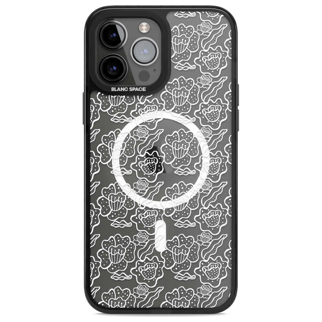 Funky Floral Patterns White on Clear Phone Case iPhone 13 Pro Max / Magsafe Black Impact Case Blanc Space