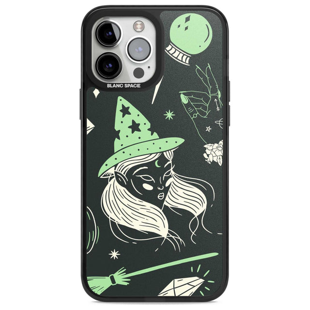 Astrology Witch Pattern Phone Case iPhone 13 Pro Max / Magsafe Black Impact Case Blanc Space