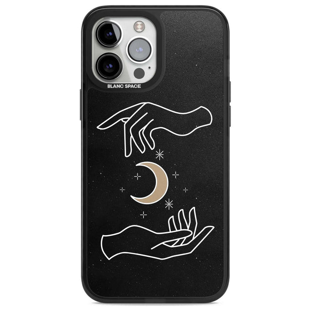 Hands Surrounding Moon Phone Case iPhone 13 Pro Max / Magsafe Black Impact Case Blanc Space