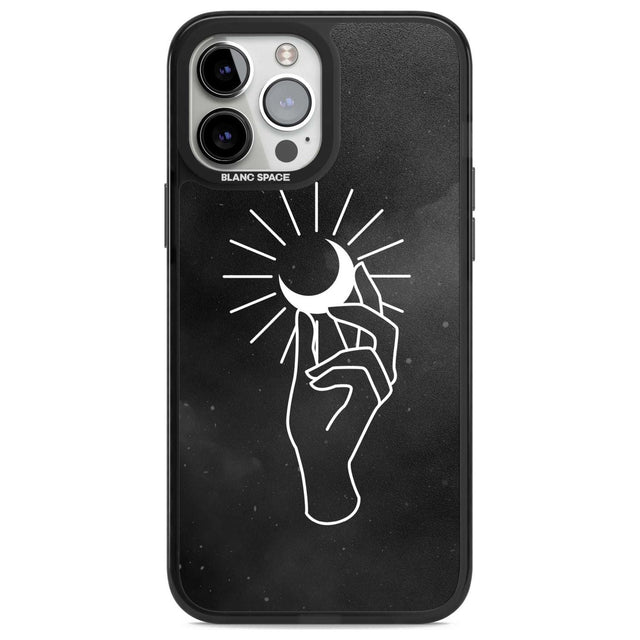 Hand Holding Moon Phone Case iPhone 13 Pro Max / Magsafe Black Impact Case Blanc Space